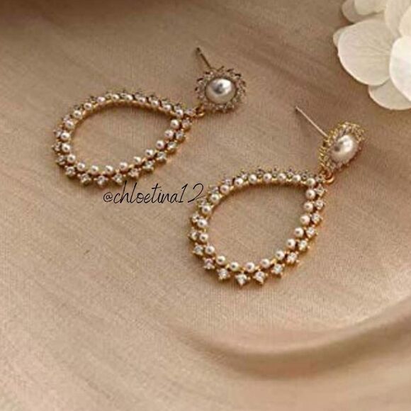 White Pearl Dangle Earrings 14k Gold / Sterling Teardrop Earrings Pearl Earrings - Picture 2 of 4